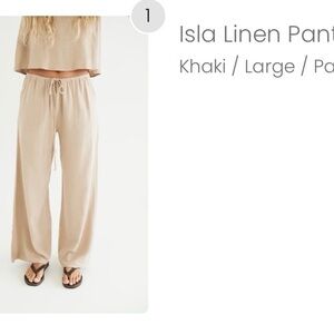 Carly Jean Los Angeles Wide Leg Linen Pants in Beige